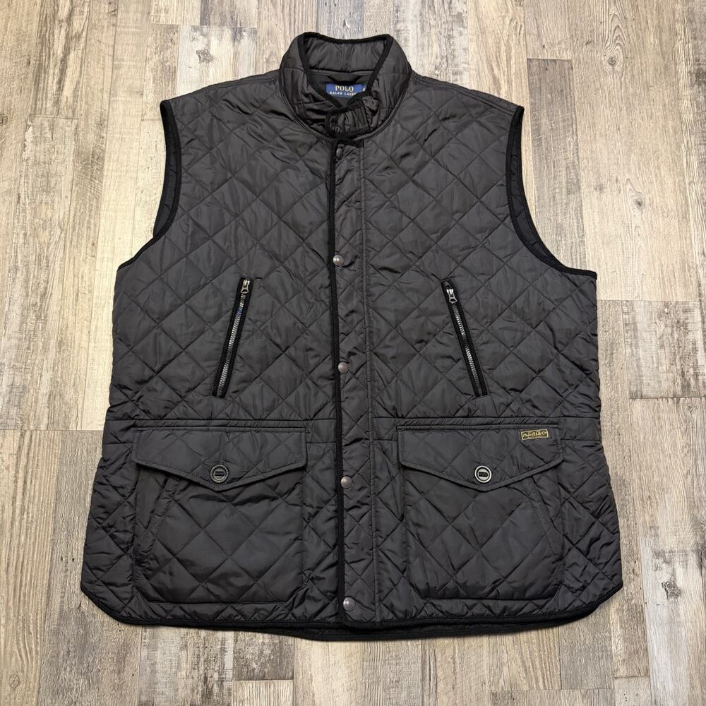 Ralph Lauren POLO Vest Black Quilted Nylon Full Zip Multi-Pocket Mens 4XLT
